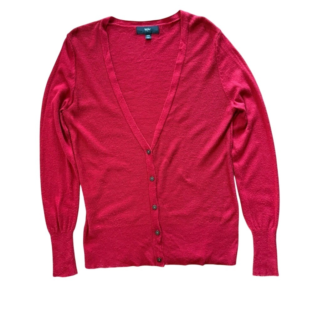 Mossimo Red V-Neck Button Front Cardigan Sweater Womens Medium Knit Layering Top